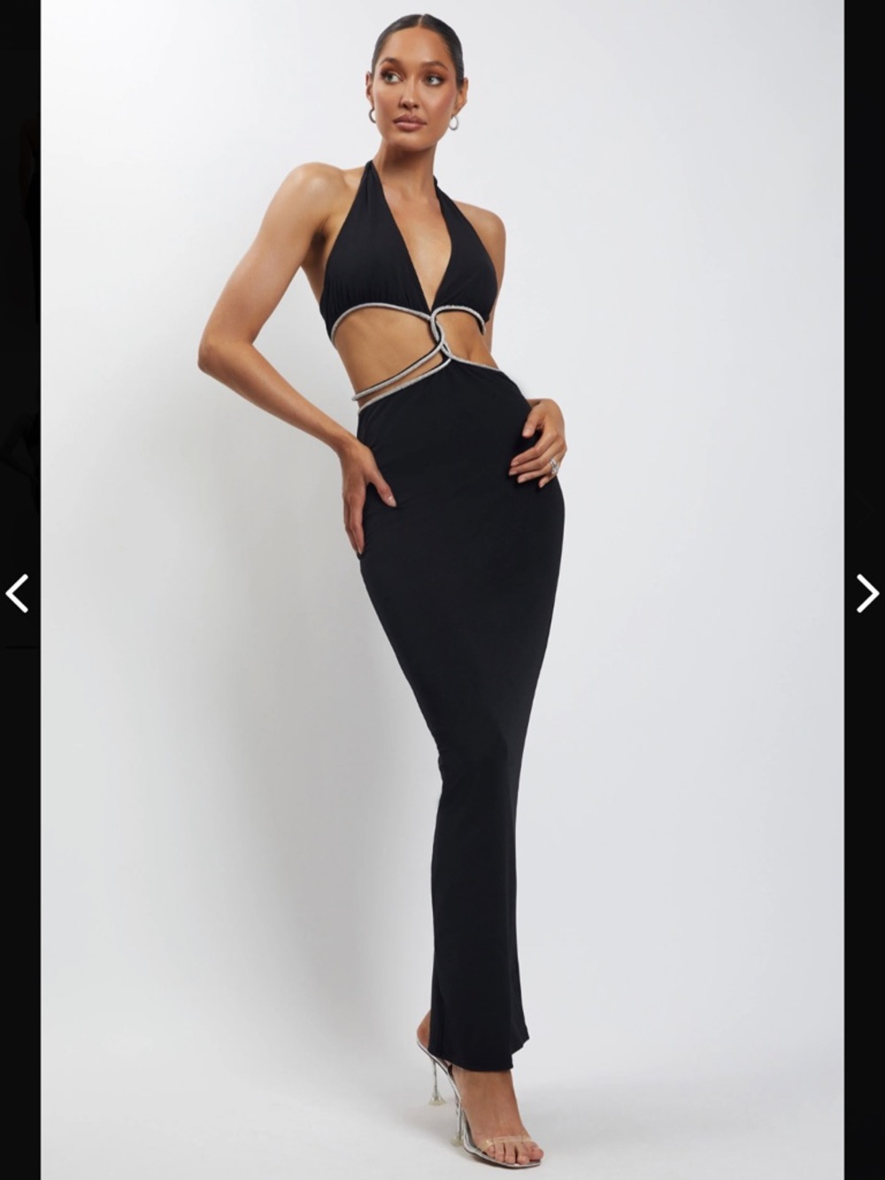 Meshki Nicha Diamante Black Cutout Halter Maxi Dress Size Small